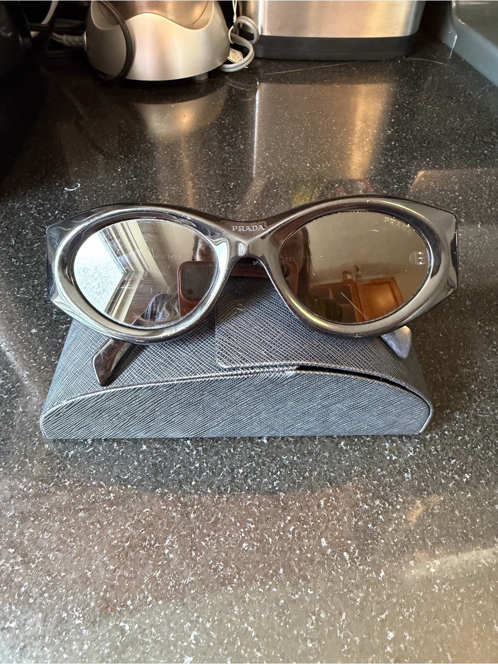 Prada Black Oval Acetate Sunglasses for Women